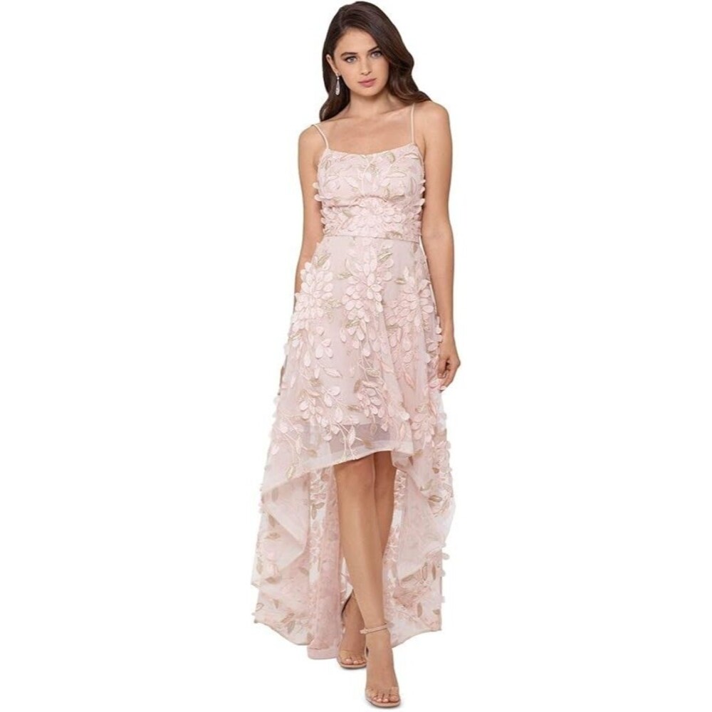 XScape Formal Gown Dress High Low Floral Appliques Pink NWT
